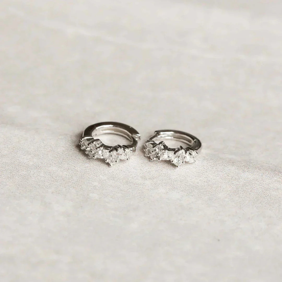 Crystal Cluster Huggies | White Gold