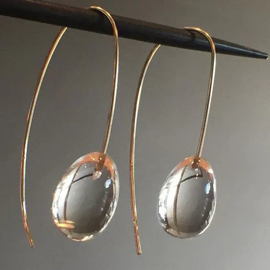 Antique Grey Crystal Drop Earrings | Gold